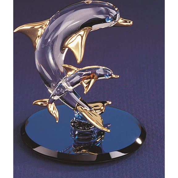 Fashion Dolphin And Baby Glass Figurine (2.5 X 2.5) Made In China gl3726