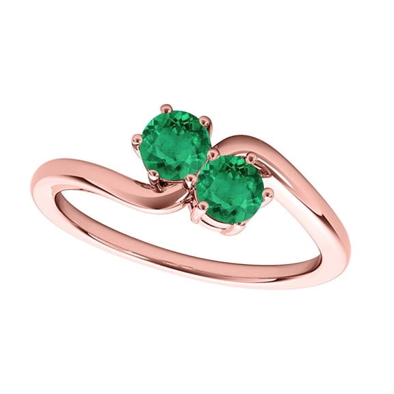 Mauli Jewels Engagement Rings for Women 0.90 Carat Two Stone Emerald Wedding Engagement Ring 4 Prong-Setting 10k Rose Gold