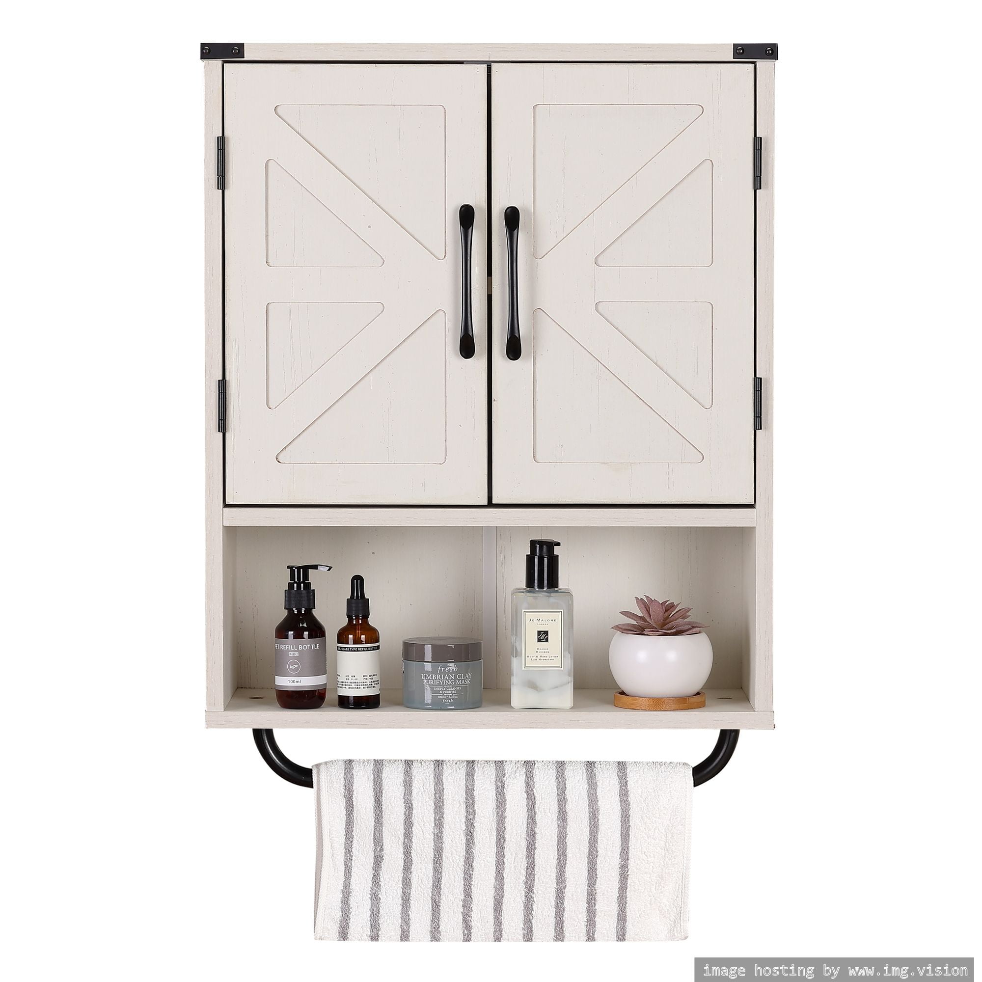 Rustown Farmhouse Wall Storage Adjustable Shelf, Towel Bar