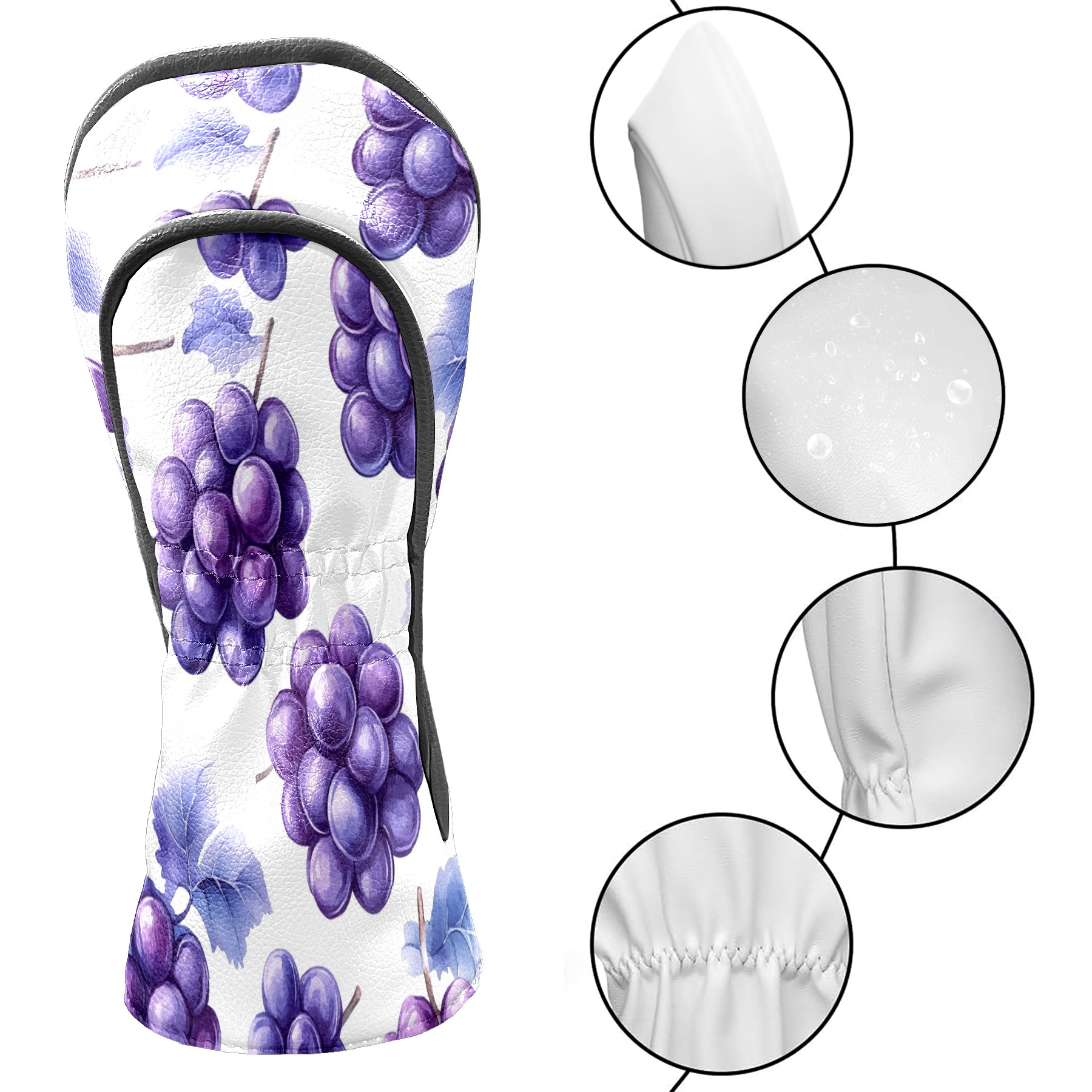 Golf Club Covers PU Leather Waterproof Head Covers for Fairway Woods Hybrids Grape