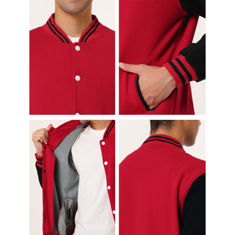 Men Cotton Color Block Varsity Jacket