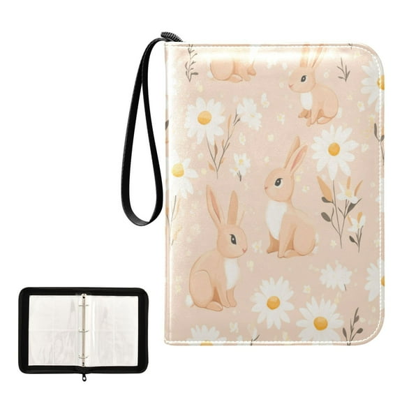 400 Pockets Trading Cards Album,Card Binder 4-Pocket, Cards Collector Album Holder Fits 400 cards with 50 removable sheets Bunnies and Daisies Pattern