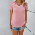 thumbnail image 2 of Duoif Shirts for Women Summer Casual Solid Color Short Sleeved V Neck T Shirt Womens Tops Casual Pink S, 2 of 9