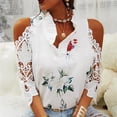 thumbnail image 4 of Tops con estampado de flores para mujer, camiseta de media manga con hombros descubiertos y costuras de encaje, camisetas holgadas informales a la moda para mujer 2022, 4 of 4