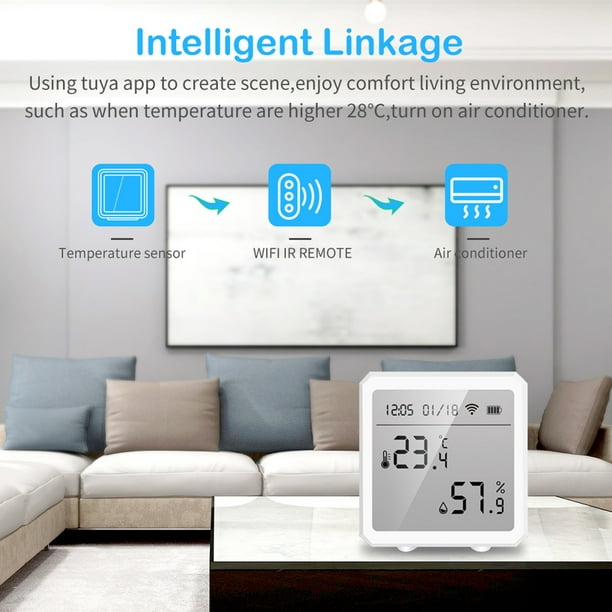 Acheter Tuya – capteur intelligent de température et d'humidité, wi-fi,  hygromètre d'intérieur, thermomètre, écran électronique LCD, compatible  avec Alexa Google Home