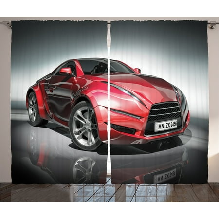 - Car Curtains 2 Panels Set, Modern Era Metallic Sports Car Designed for Spirited Performance and High Fast Speed Print, Living Room Bedroom Decor, Silver Red, by Ambesonne