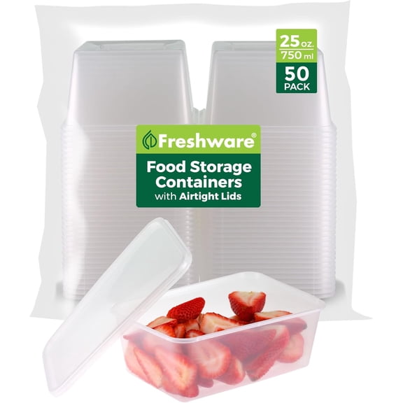 YANTONG Food Storage Containers [50 Set] 25 oz Plastic Deli Containers with Lids, Slime, Soup, Meal Prep Containers, BPA Free, Stackable, Leakproof, Microwave, Dishwasher and Freezer Safe