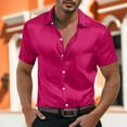 thumbnail image 2 of hotojiny Men's Silk Satin Dress Shirt Soft Short Sleeve Casual Business Shirt Stylish Button down Shirts for Party Wedding S-5XL, 2 of 7