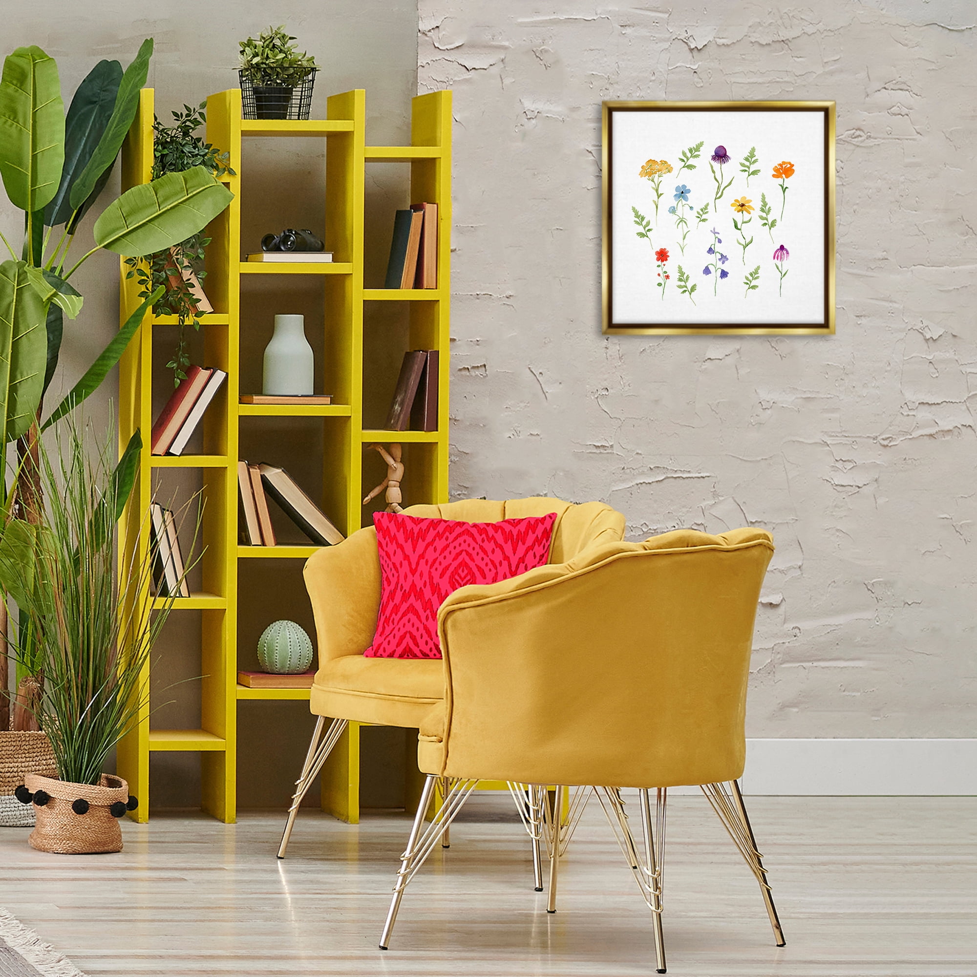 Stupell Industries Various Cottage Herbs Plants & Flowers Painting Gold Floater Framed Canvas Art Print Wall Art, 18 x 18