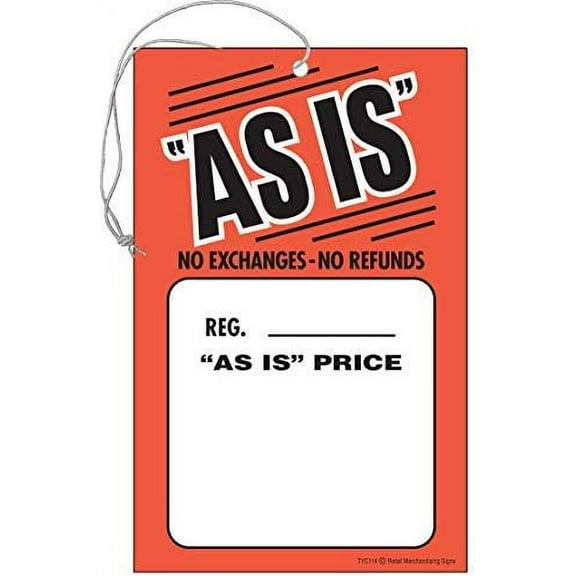 TYC114 "As is" No Refunds No Exchanges Sale Elastic Knotted Price Strung Hang Tags with Strings Fluorescent Red Orange and Black Pack of 100 (3 1/2" x 5 1/2") Business Store Signs