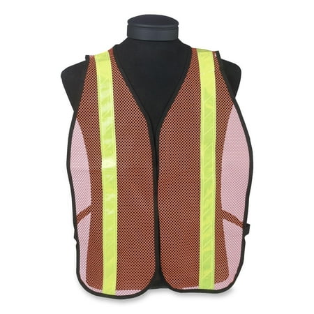 ERB Safety 14601 S18R Non-Ansi Vest W/Stripe - Hook & Loop - One Size Fits Most Orange