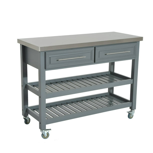 Homcom 47 3 Tier Stainless Steel Rolling Kitchen Cart With Shelves And Drawers Walmart Com Walmart Com