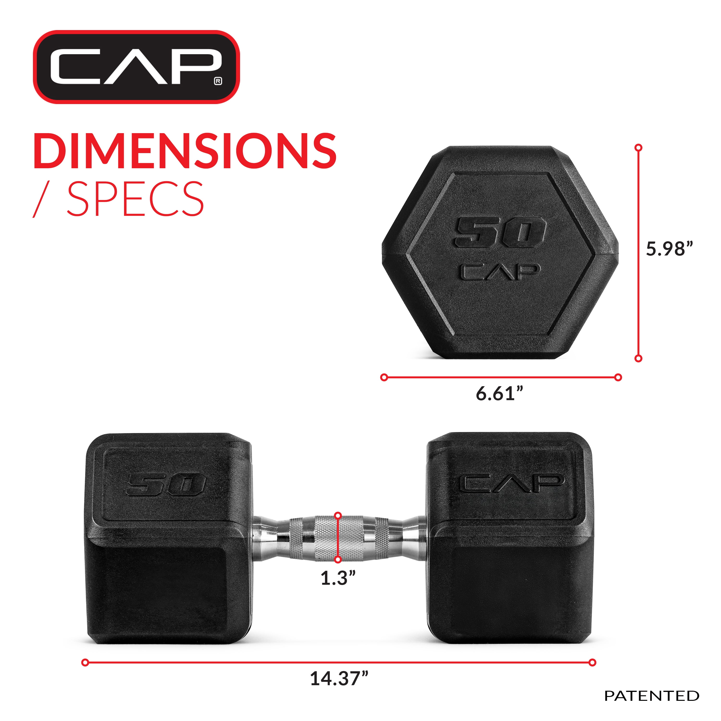 CAP 50 lb Rubber Coated Hex Dumbbell with Contoured Handle