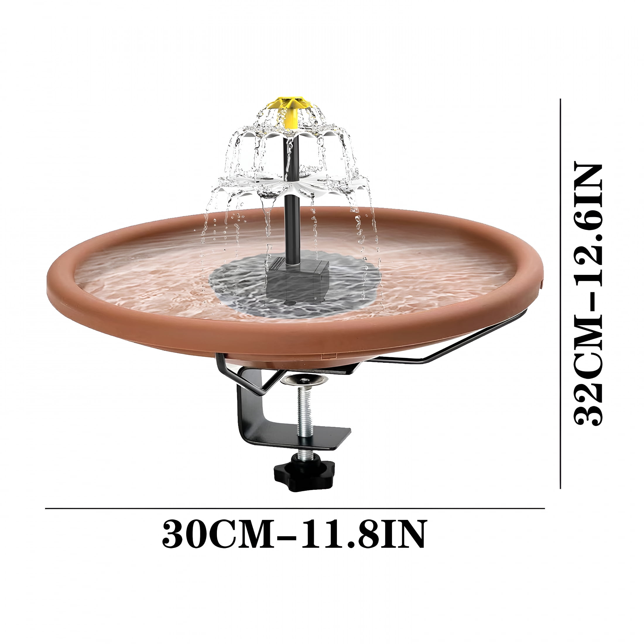 ACDANC 2026 New Decking Mounted Glass Bird Baths Bowl Spa with Adjustable Sturdy Steel Clamp and Solar Fountain Pump for Garden Patio Grass Yard Decks Railing Decoration