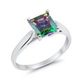 thumbnail image 2 of Solitaire Princess Cut Ring Rainbow CZ 925 Sterling Silver Ring Size 5, 2 of 5