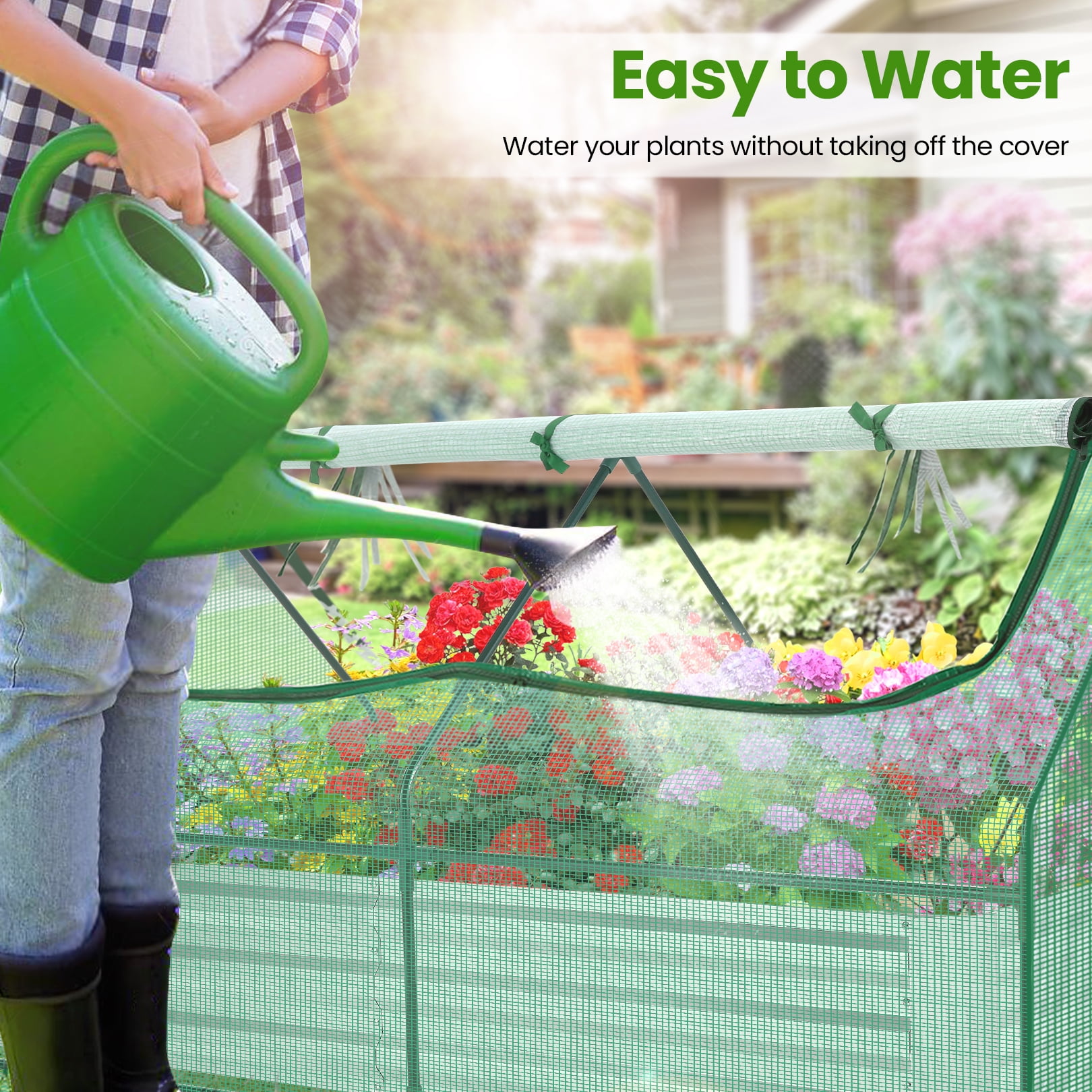 Funcid Galvanized Raised Garden Bed with Cover, Outdoor Metal Planter Box 2 Roll-up Windows Mini Greenhouse for Growing Flowers Fruits Vegetables and Herbs, 6x3x3ft(Green)