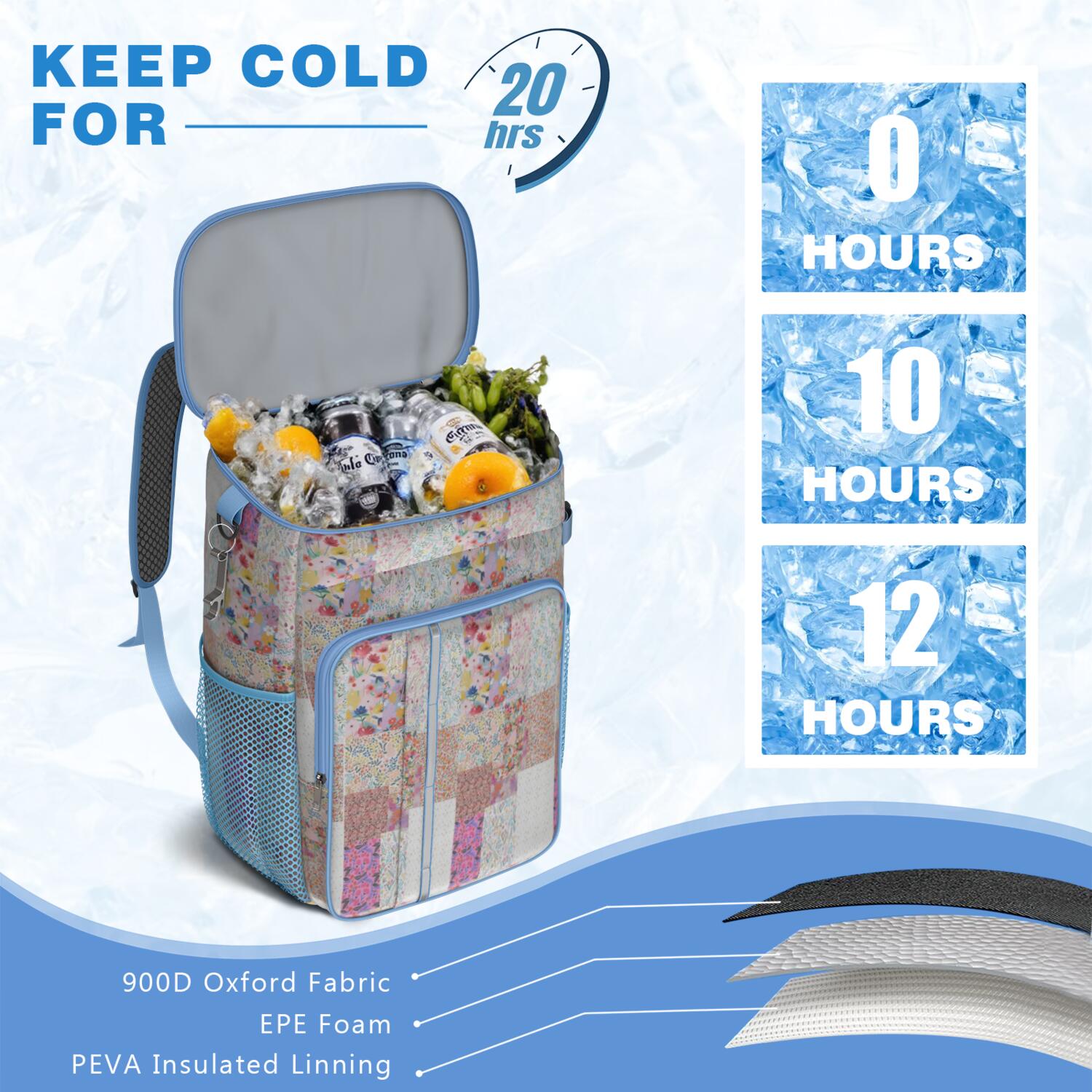 Travel Cooler Bag - Pioneer Flower Camping Beer Cooler Backpack with Bottle Opener- Waterproof Insulated Picnic Backpacks - Cooler Bag for Beach