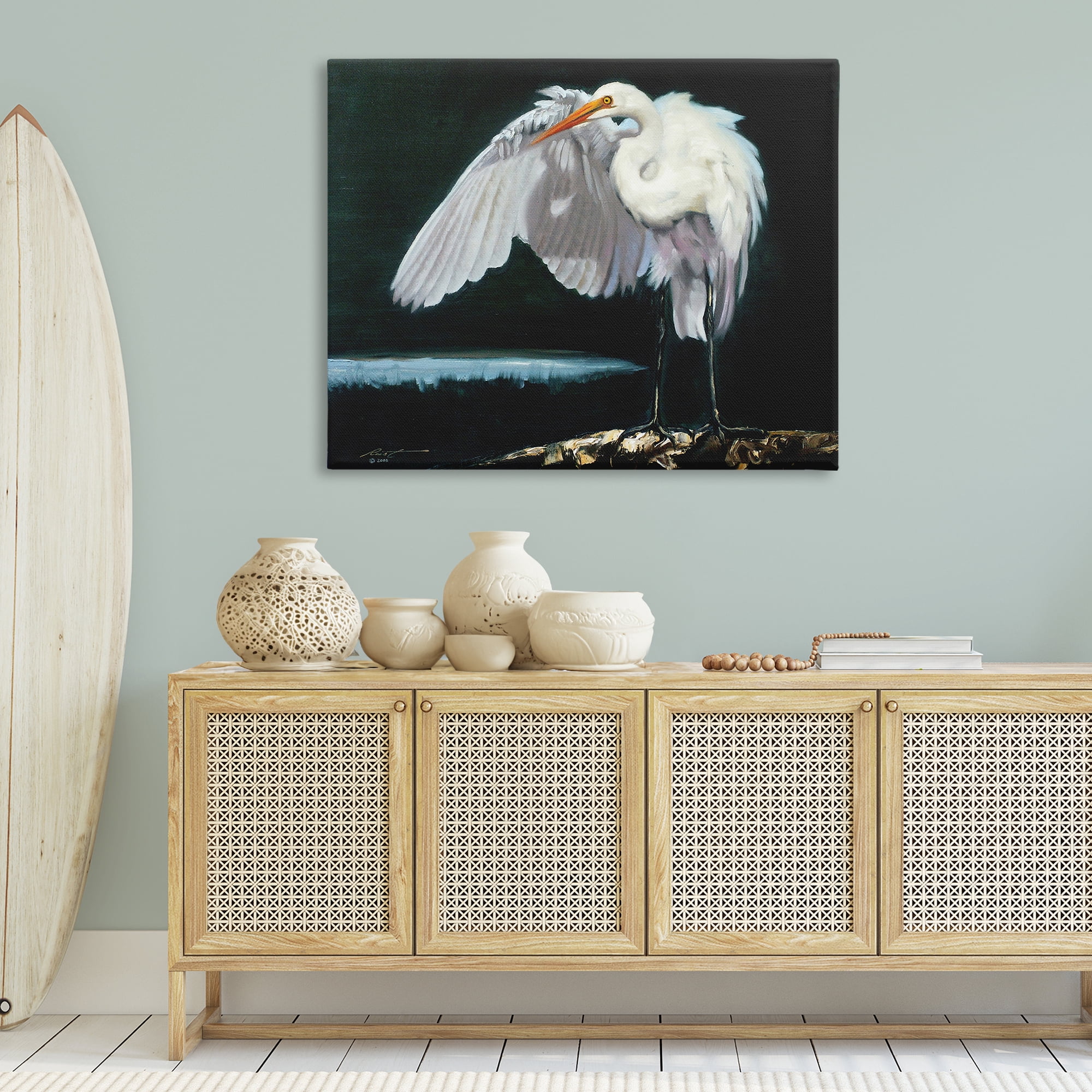 Stupell Industries Stoic Heron Standing Animals & Insects Painting Gallery Wrapped Canvas Art Print Wall Art, 48 x 36