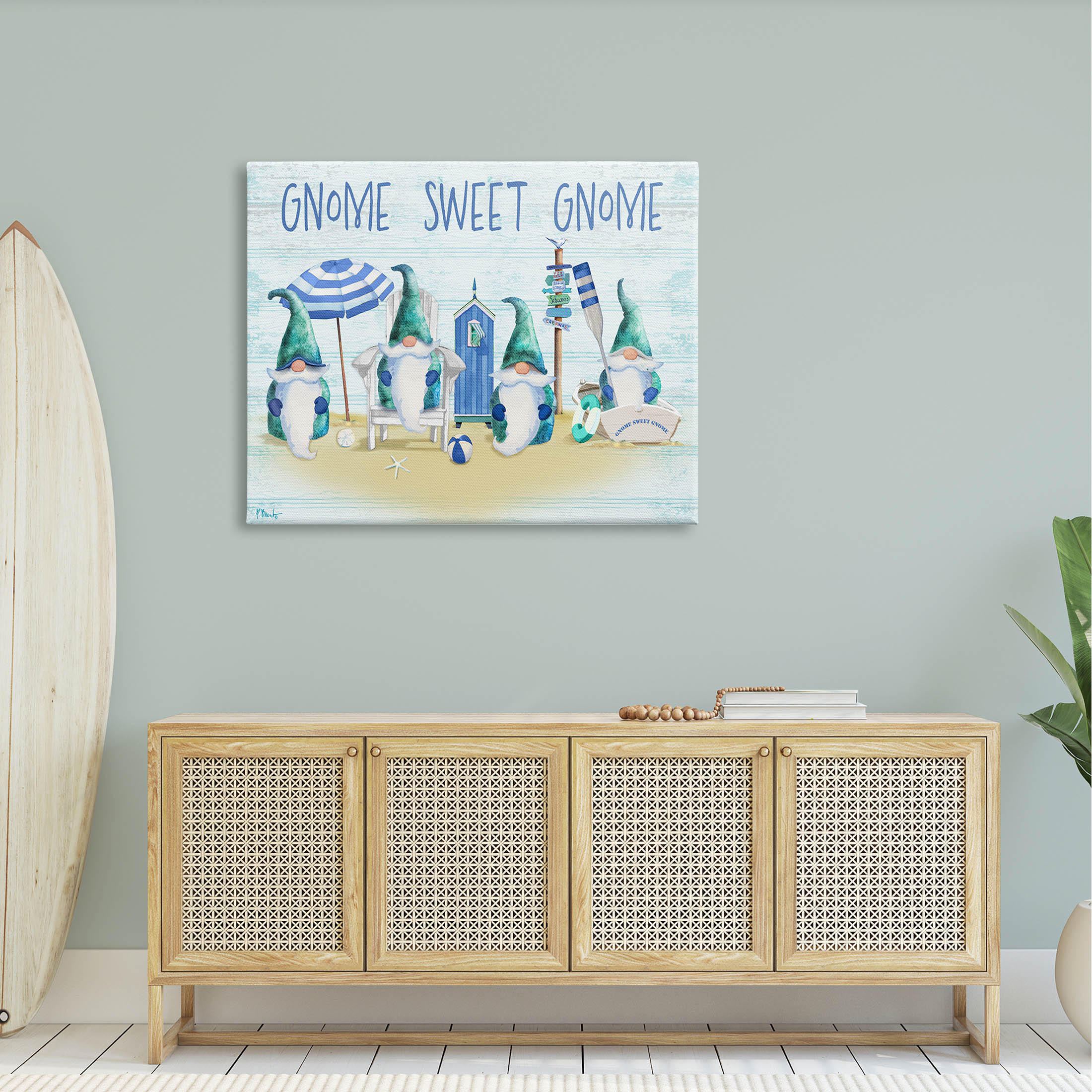 Sweet Gnome Coastal Beach Family Fairy Tales & Fantasy Graphic Art Gallery Wrapped Canvas Print Wall Art