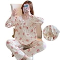 thumbnail image 3 of Pijamas de mujer embarazada de primavera y otoño, ropa de lactancia de moda con cuello en V y encaje, ropa de casa de manga larga, más que un traje, 3 of 6