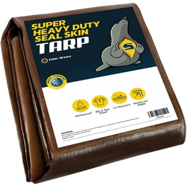 Seal Skin Heavy Duty 6x8 FT Brown Waterproof Tarp, 12 Mil Thick, UV & Tear Resistant