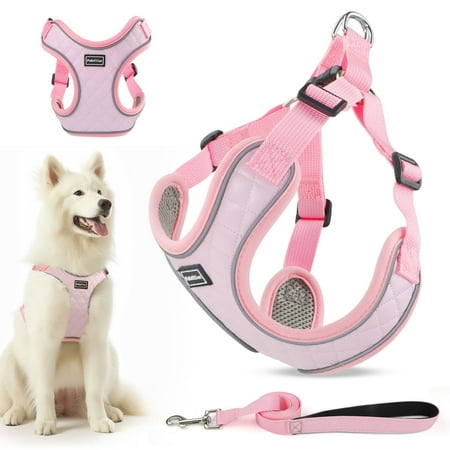 PcEoTllar Dog Harness and Leash Combo Escape Proof No Pull Vest Harness Step-in Reflective Adjustable Soft Padded Pet Harness for Small to Large Dogs Pink M