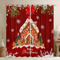 Castle Fairy Gingerbread Man Snowflake Black Out Curtains for Teens Women Men,Red Candy Cane Curtains Pack Of 2 (42X63 Each),Merry Christmas Xmas Bedroom Curtains,Lightweight Room Decor