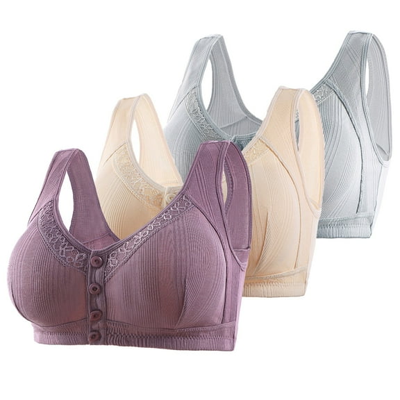 Bralettes for Women Working out 3 Pack Wireless Cotton Bras for Older Women Front Closure High Support No Underwire Full Coverage Push up Bras Front Snaps Seniors Lace Everyday Bras Beige 36