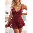 thumbnail image 1 of Women's Red Lace Mesh Splicing Babydoll Set, 1 of 14