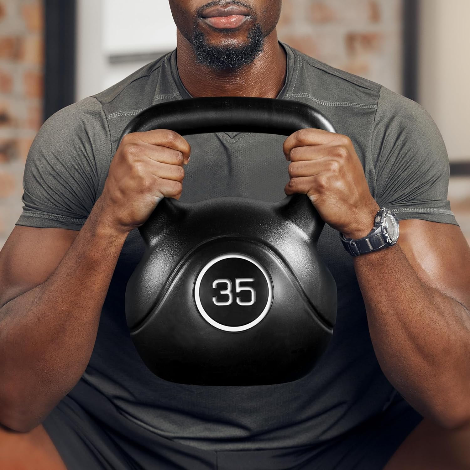 35lbs Kettlebell Weights, Men & Women Home Gym Kettle Bell Exercise & Fitness Equipment w/Wide Flat Base & Textured Grip for Strength Training