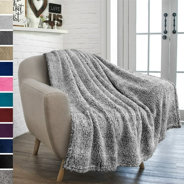 PAVILIA Plush Sherpa Throw Blanket for Couch Sofa Fluffy Microfiber