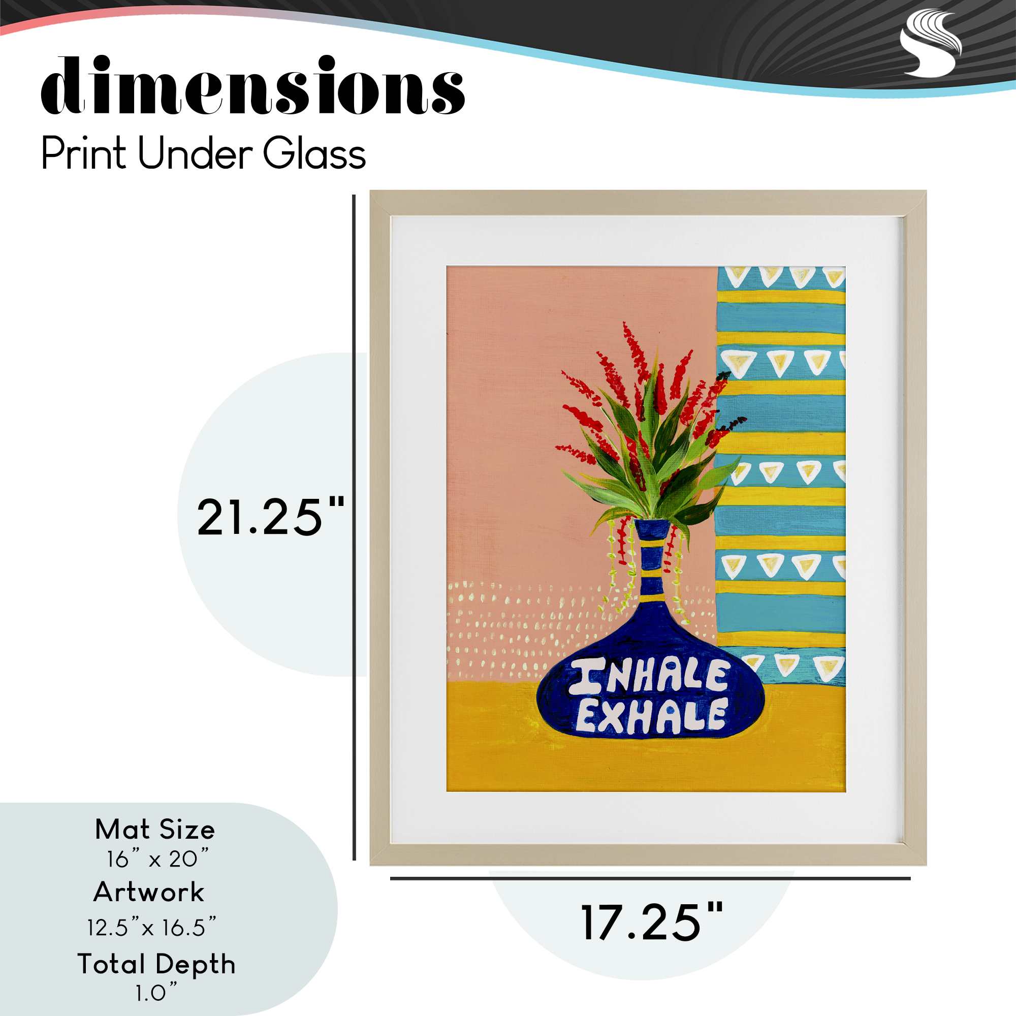 Inhale Exhale Flower Vase Birch Framed Print Under Glass, design by Nabeela Rumi