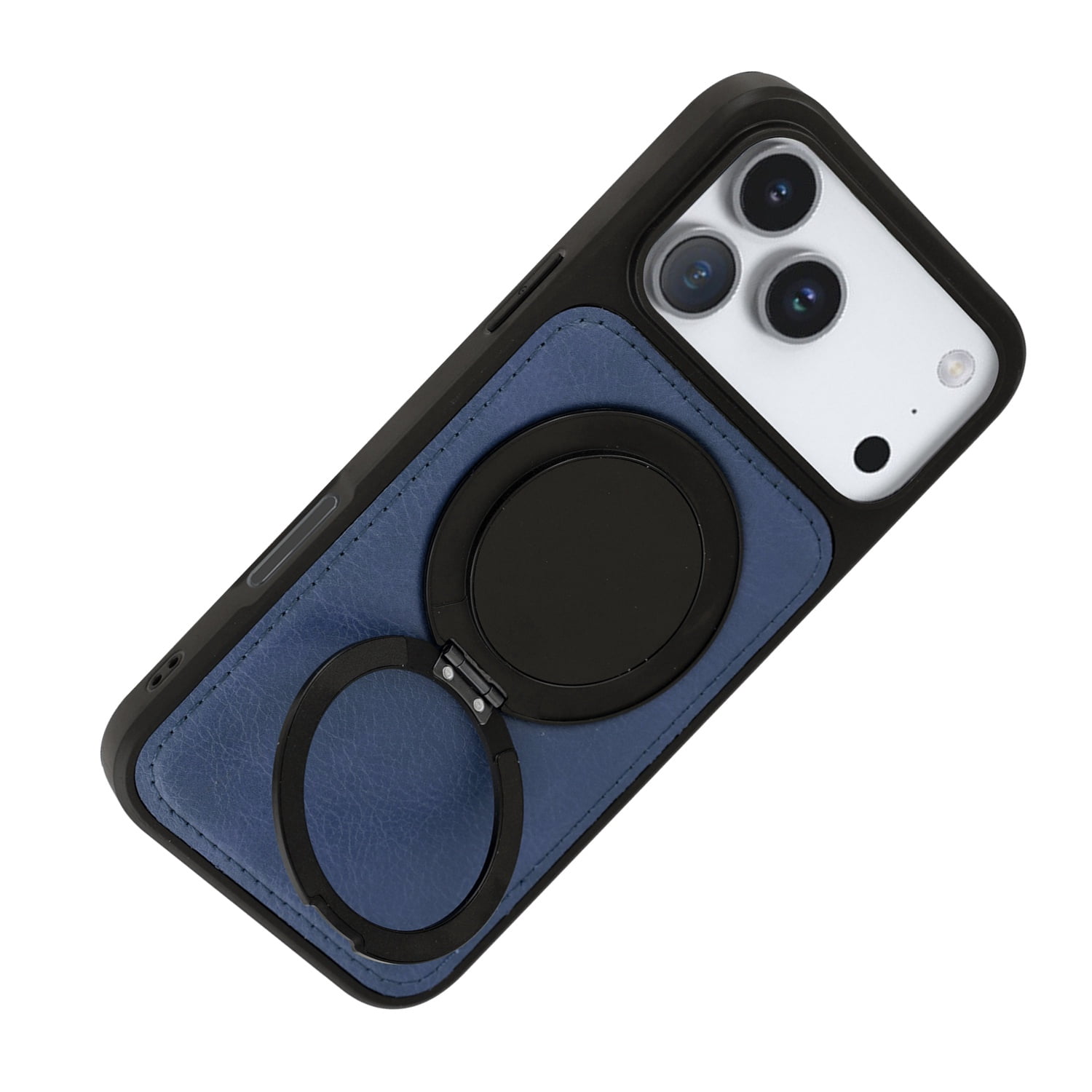 Sturdy Slim Leather Cover with Wireless Charging Kickstand for iPhone 17 Pro Max - Blue