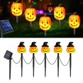 thumbnail image 2 of BNNG Solar Halloween Pumpkin LED Lights, Set of 5 Big Pumpkin Stake Lights Orange Jack-O-Lantern Pumpkins Swaying Light for Outdoor Halloween Pathway Yard Garden Decoration, 2 of 9