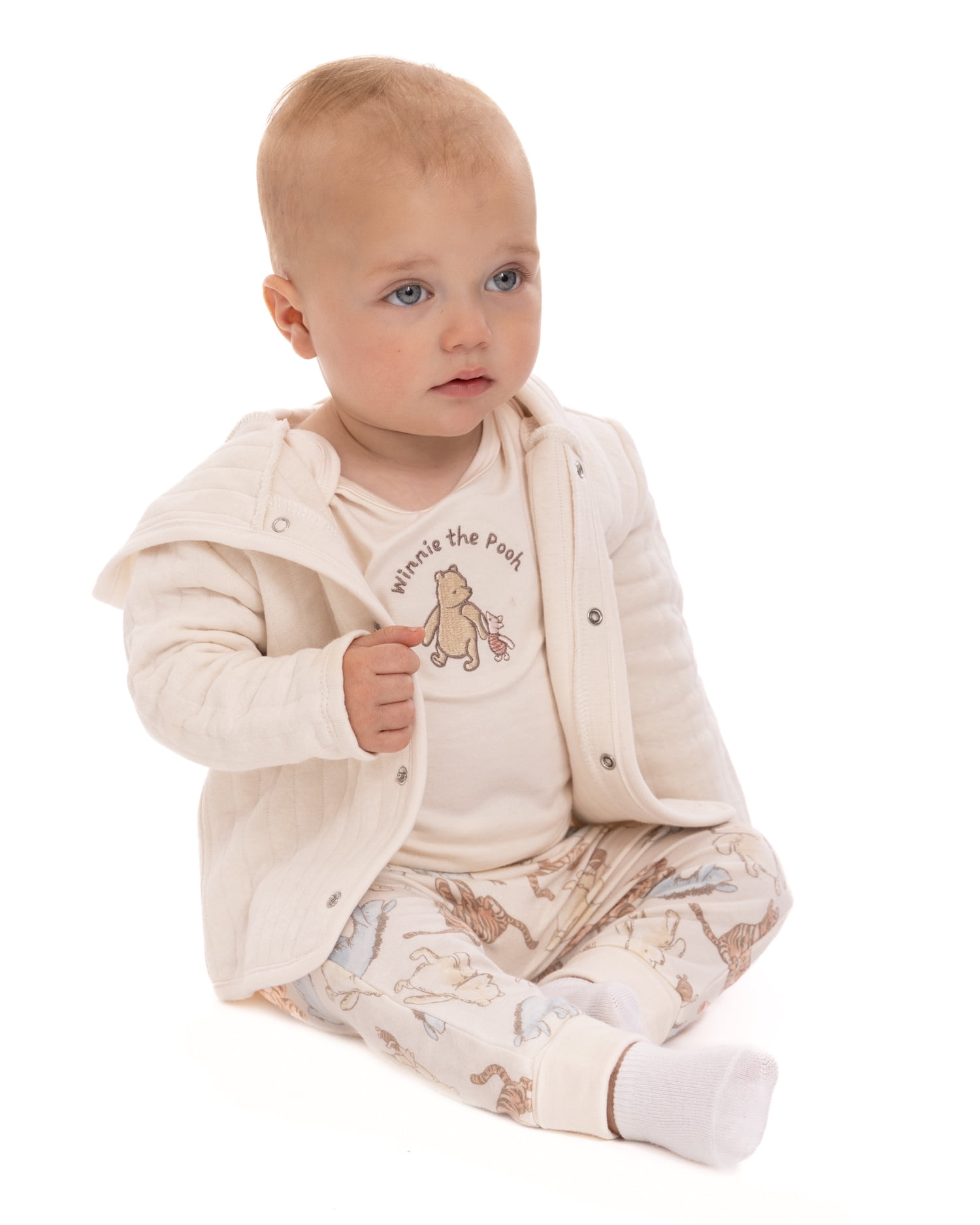Disney Baby Wishes + Dreams Winnie the Pooh Hooded Cardigan, Bodysuit and Pants Set, 3-Piece, Sizes 0/3M-18M