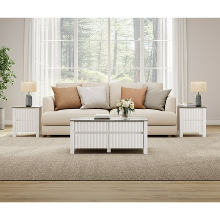 WAMPAT 2 Pack Modern End Table with Charging Station White Wood Sofa Table with Outlet&USB Ports Farmhouse Nightstand Bedside Table with 2 Storage Drawers for Living Room Bedroomoom