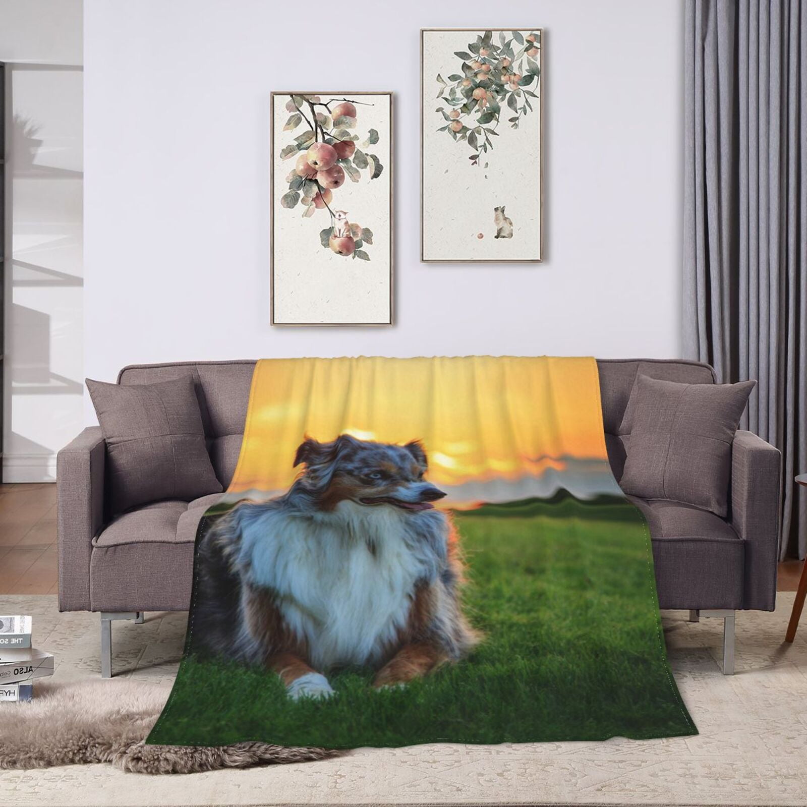 Wijzvio Australian Shepherd Dog Throw Blanket Soft Fuzzy Fleece Blanket For Couch Bed Living Room Decoration 60"X50"