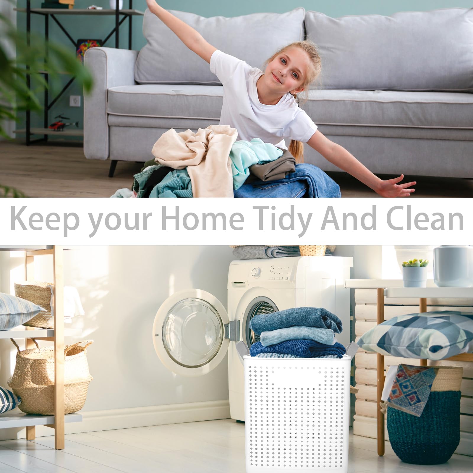 Collapsable Laundry Hamper with Wheels and Lid, 41.5L Rolling Laundry Basket with Handle, Foldable Storage Bins for Corner Bedroom Bathroom