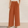 thumbnail image 5 of SELONE Orange Palazzo Pants for Women's Palazzo Plus Size Lounge Pants with Pockets Cotton Linen Wide Leg Elastic Waist Full Length Trouser Loose Beach Pants Solid XL Tall Breathable Summer Clothes, 5 of 8