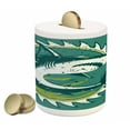 thumbnail image 1 of Shark Piggy Bank, Graphic of Shark Hunter in Dark Murky Colors Sharp Teeth Fish Marine Life Nautical Print, Ceramic Coin Bank Money Box for Cash Saving, 3.6" X 3.2", Green, by Ambesonne, 1 of 4