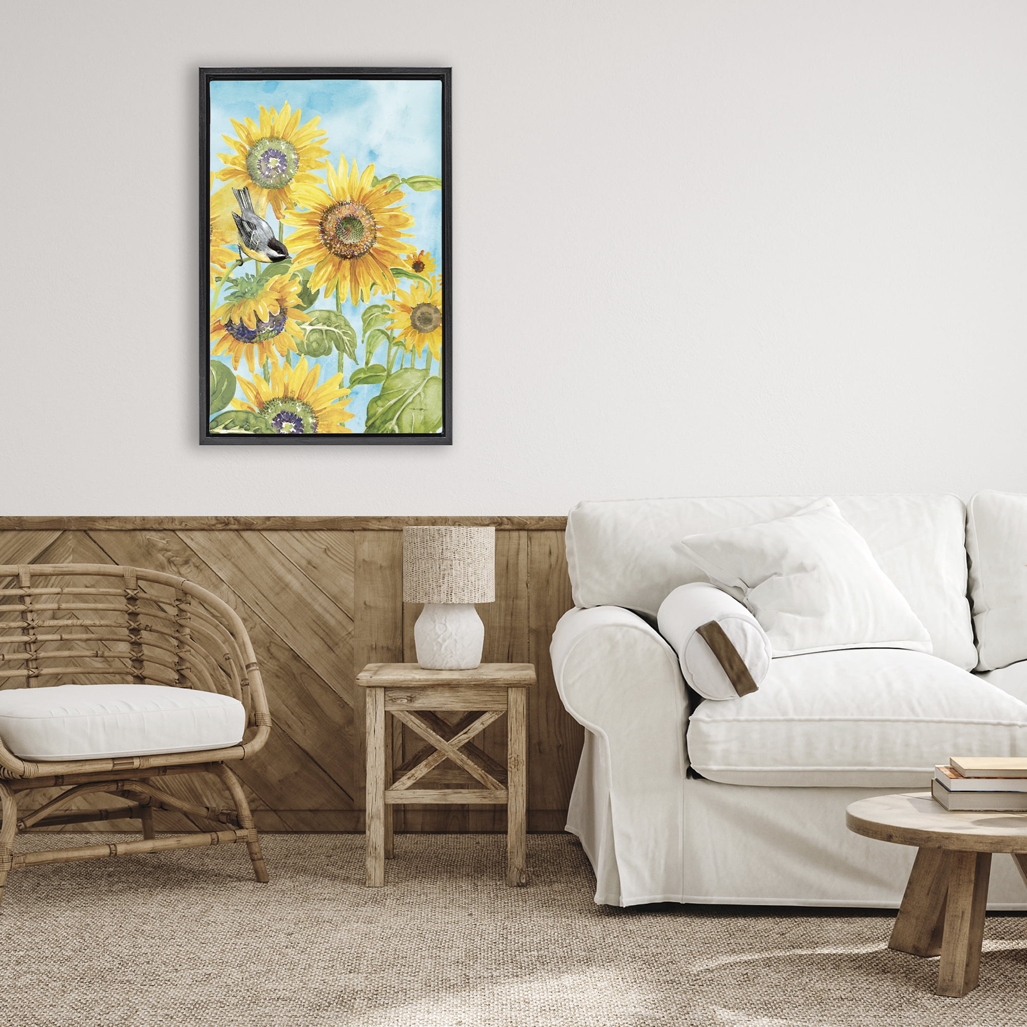 Stupell Industries Sunflower Honey Bird Black Framed Floater Canvas Wall Art, design by Tim Coffey