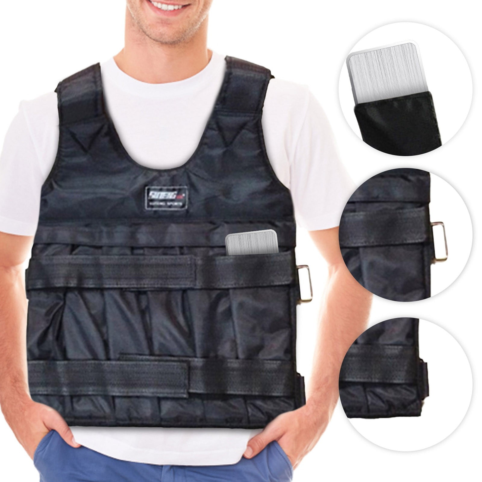 FEISHENTT Adjustable Weighted Vest Up to 110LB Workout Weight Vest Exercise Training Fitness Jacket Running Vest for Man Woman (Not Including Sand and Steel) Black 60x42cm