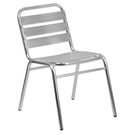 - Flash Furniture Aluminum Commercial Indoor-Outdoor Armless Restaurant Stack Chair with Triple Slat Back