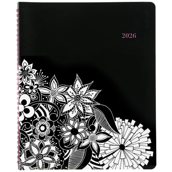 Cambridge FloraDoodle 2026 Weekly Monthly Appointment Book Planner BlackWhite