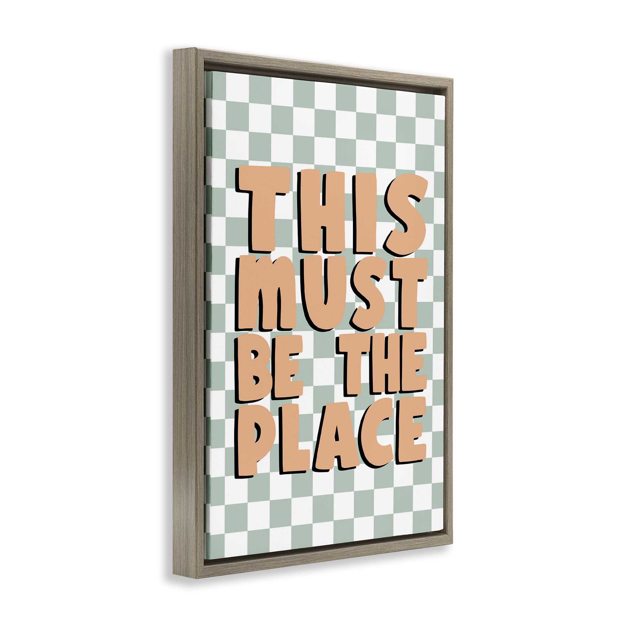 Stupell Industries Retro Must Be The Place Text & Numbers Painting Brown Floater Framed Canvas Art Print Wall Art, 21 x 31
