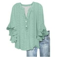 thumbnail image 2 of WCJM Women Pjs Sets Short Sleeve T Shirt Women's Short Sleeve T-Shirt Women's V Neck Tie Button Hollow Fabric Ruffled Sleeves Loose Casual Breathable Short Sleeves, 2 of 5