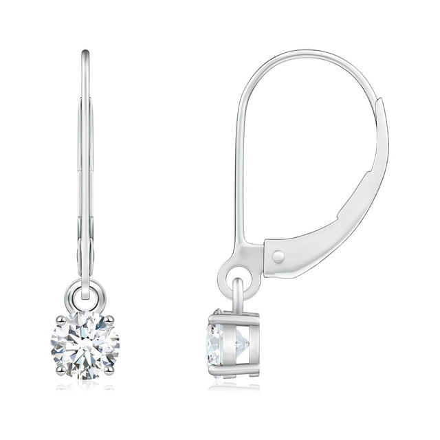 Angara Lab Grown Diamond Earrings - -Round Diamond Leverback Earrings in Platinum for Women