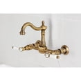 thumbnail image 3 of Kingston Brass KS1263BPL Bel-Air Double-Handle Wall-Mount Bridge Kitchen Faucet, Antique Brass, 3 of 7