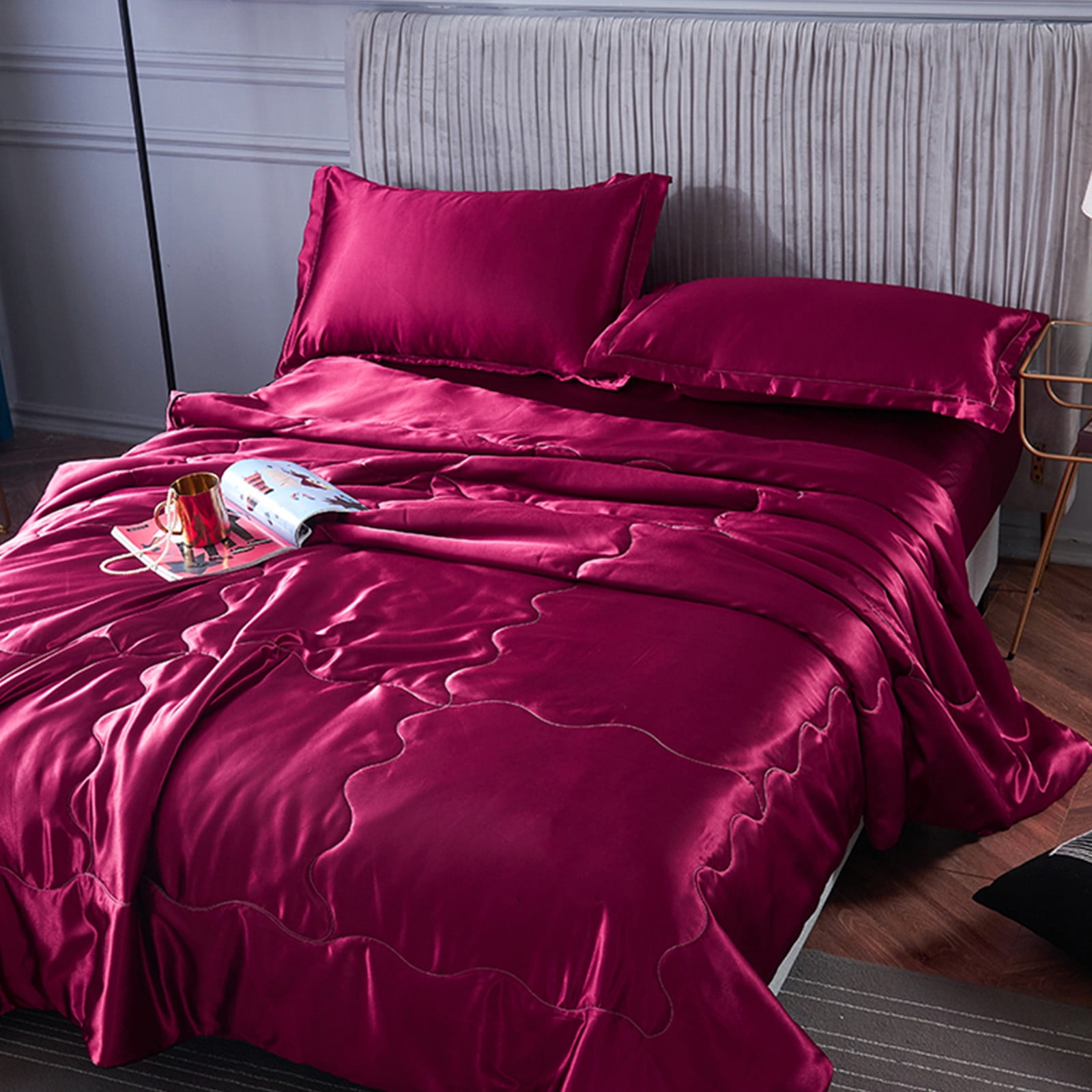 Lightweight Silk Cooling Blanket, Silk Cooling Sheets Queen, Washed Silk Ice Silk Conditioning Quilt Summer Cool Quilt, Core Solid Color Summer Thin Quilt, Cooling Blanket For Hot Sleepers