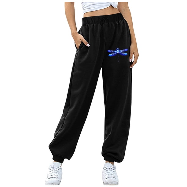 Gibobby pantalones cargo mujer Pantalones de chándal para mujer Cordón elástico Cintura alta Estampado de mariposas hermosas Pantalones de salón de entrenamiento de invierno súper suaves(Azul, XXL)